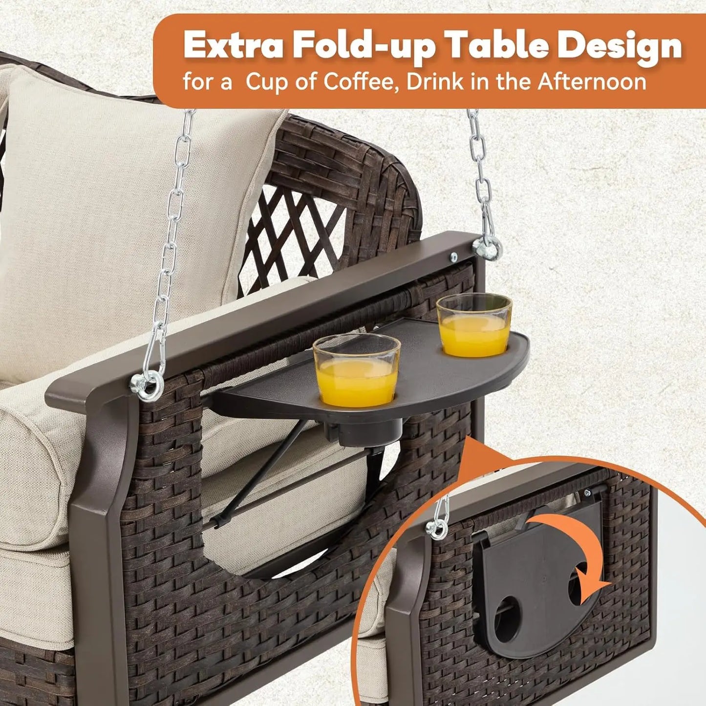 Three Seat Porch Swing With Cup Holders And Cushions