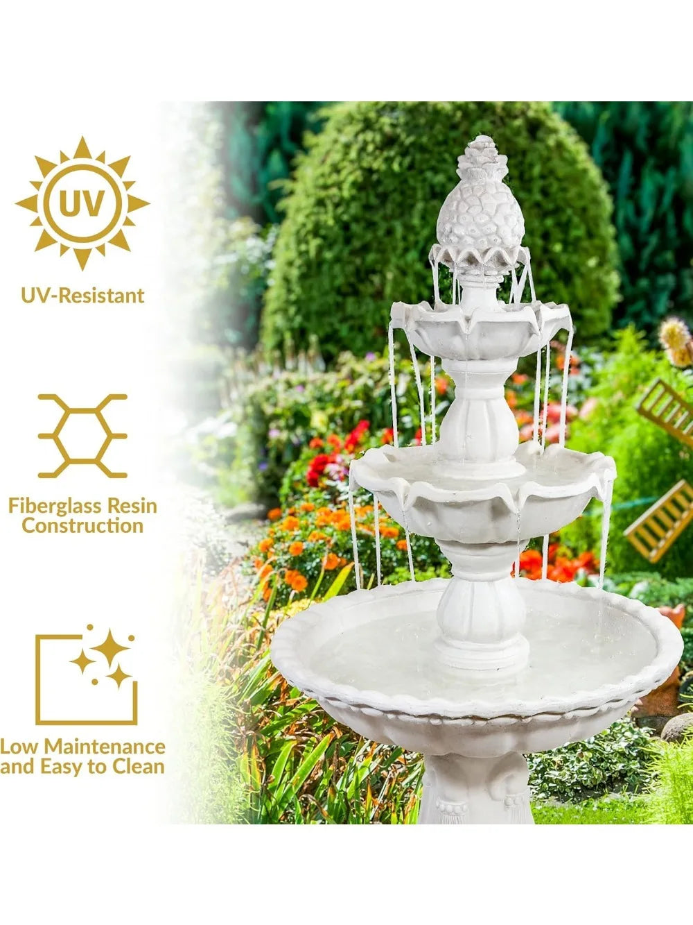 Welcome 3-Tier Water Fountain For Garden Outdoor Pineapple Topper