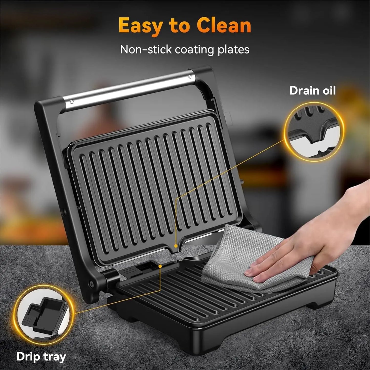 Panini Grill Press, 1200 W Sandwich Maker, Fits 2 Slices of Bread, 180-Degree Opening, Easy to Clean,Versatile Use