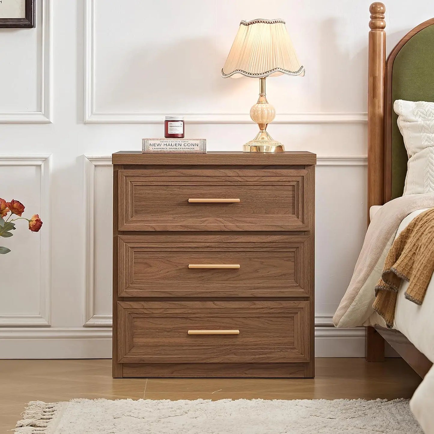 Night Stand with 3 Drawer 26" Fluted Wooden Tall Nightstand Metal Handle for Bedroom Living Room Bedside Table, Customized
