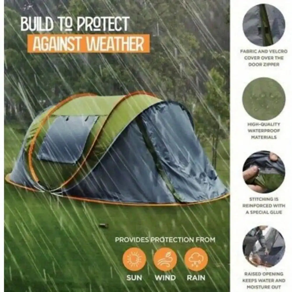 Pop Up Camping Tent 4 Person 2 Doors UPF50 Waterproof