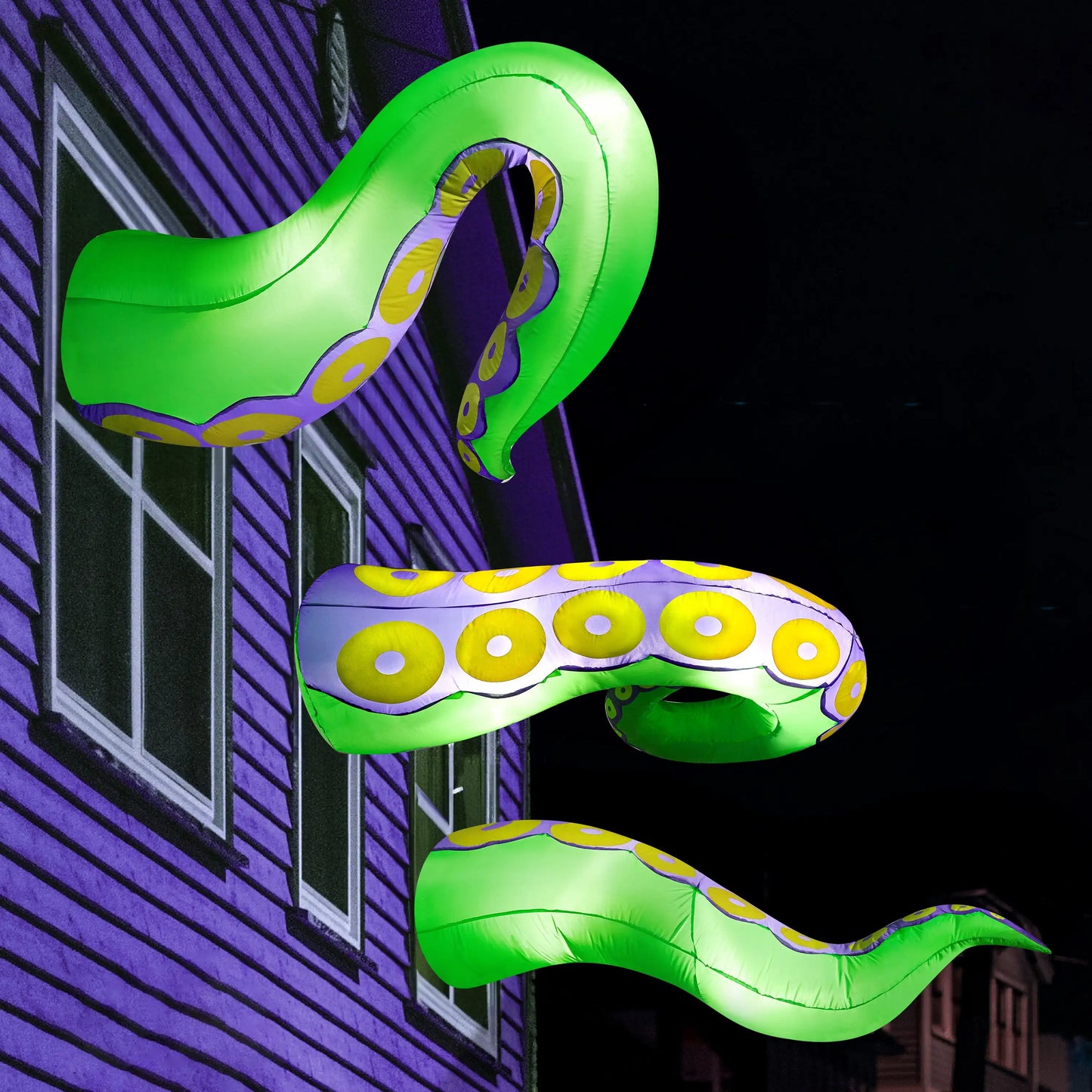 3 Pcs Giant Octopus Halloween Inflatable Outdoor Tentacle Broke Out from Window with Built-in LED Blow Up Inflatable for Window Decoration Yard Garden Lawn Decor