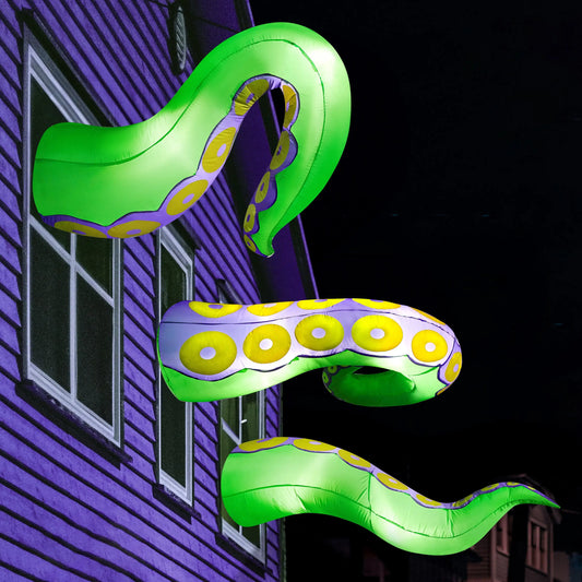 3 Pcs Giant Octopus Halloween Inflatable Outdoor Tentacle Broke Out from Window with Built-in LED Blow Up Inflatable for Window Decoration Yard Garden Lawn Decor