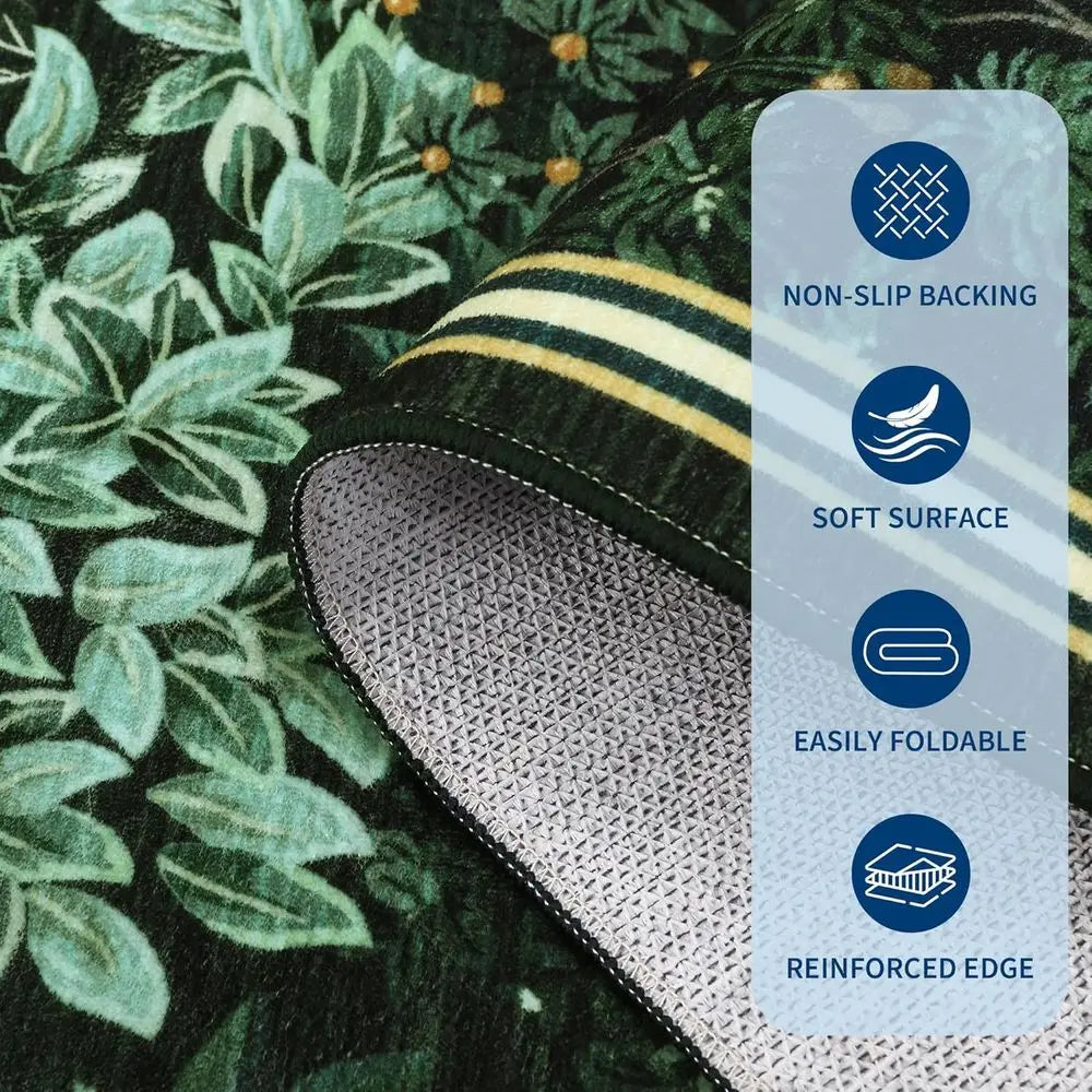 Botanical Woodland Washable Non Slip Area Rug For Living Room