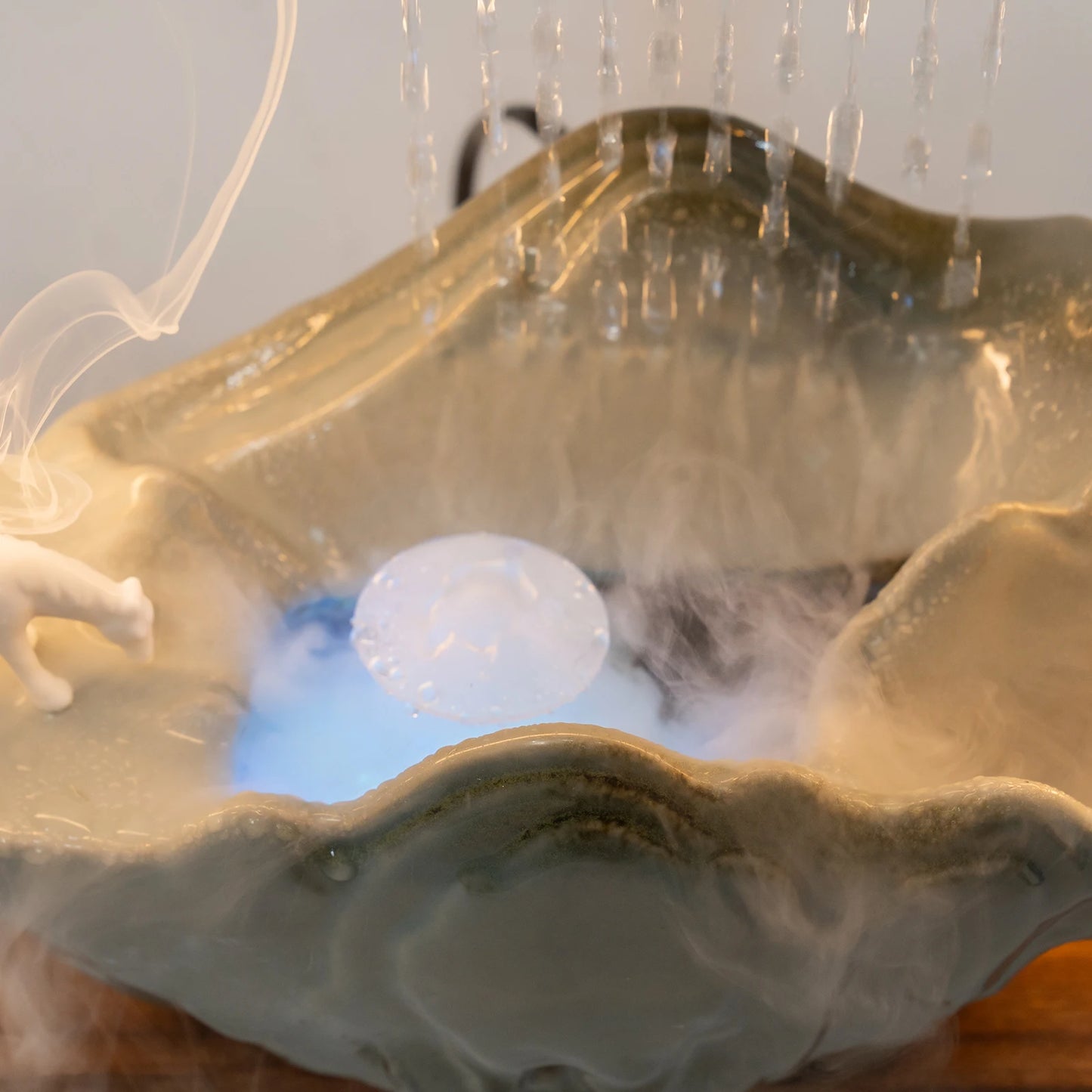 Indoor Tabletop Water Fountain With Mist Rockery LED Decor