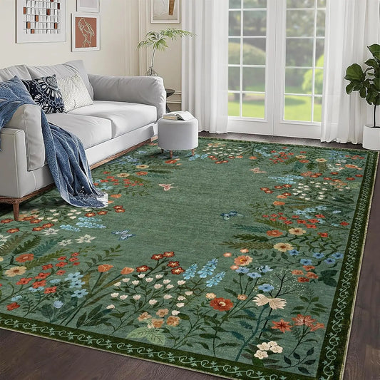 HiMISS Boho Floral Washable Entryway Rug Non Slip Carpet