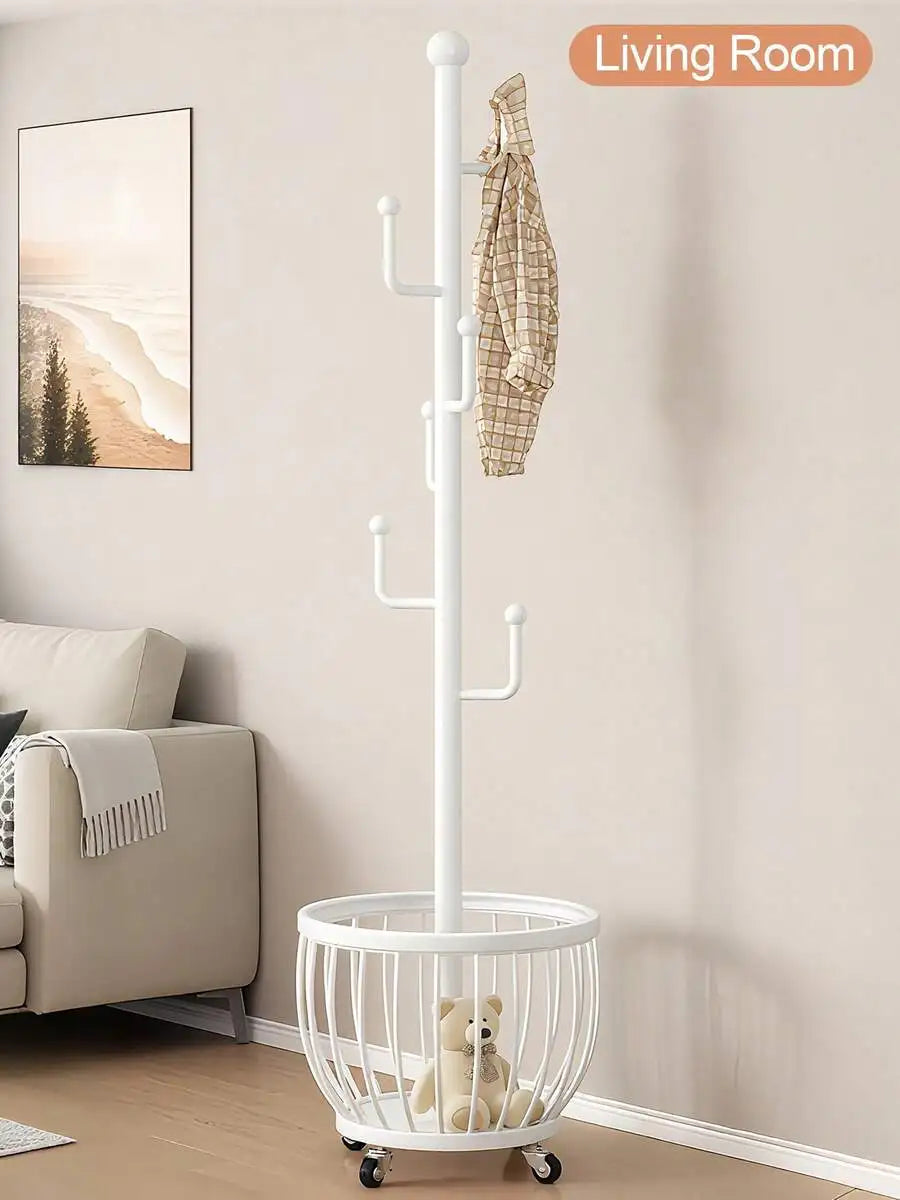 Tree Coat Rack Stand With Clothes Basket, Sturdy Freestanding Coat Rack, Purse Rack Hat Rack Stand, Clothes Rack With Metal Frame, Bedroom Storage Organizeration, Home Decor, Morden Style, Coat Stand Fits Entryway Bedroom Off