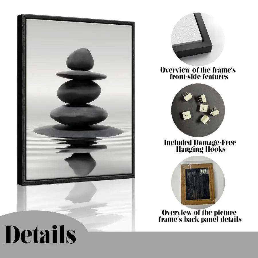 Framed Zen Stones Water Wall Art For Bathroom Spa Decor