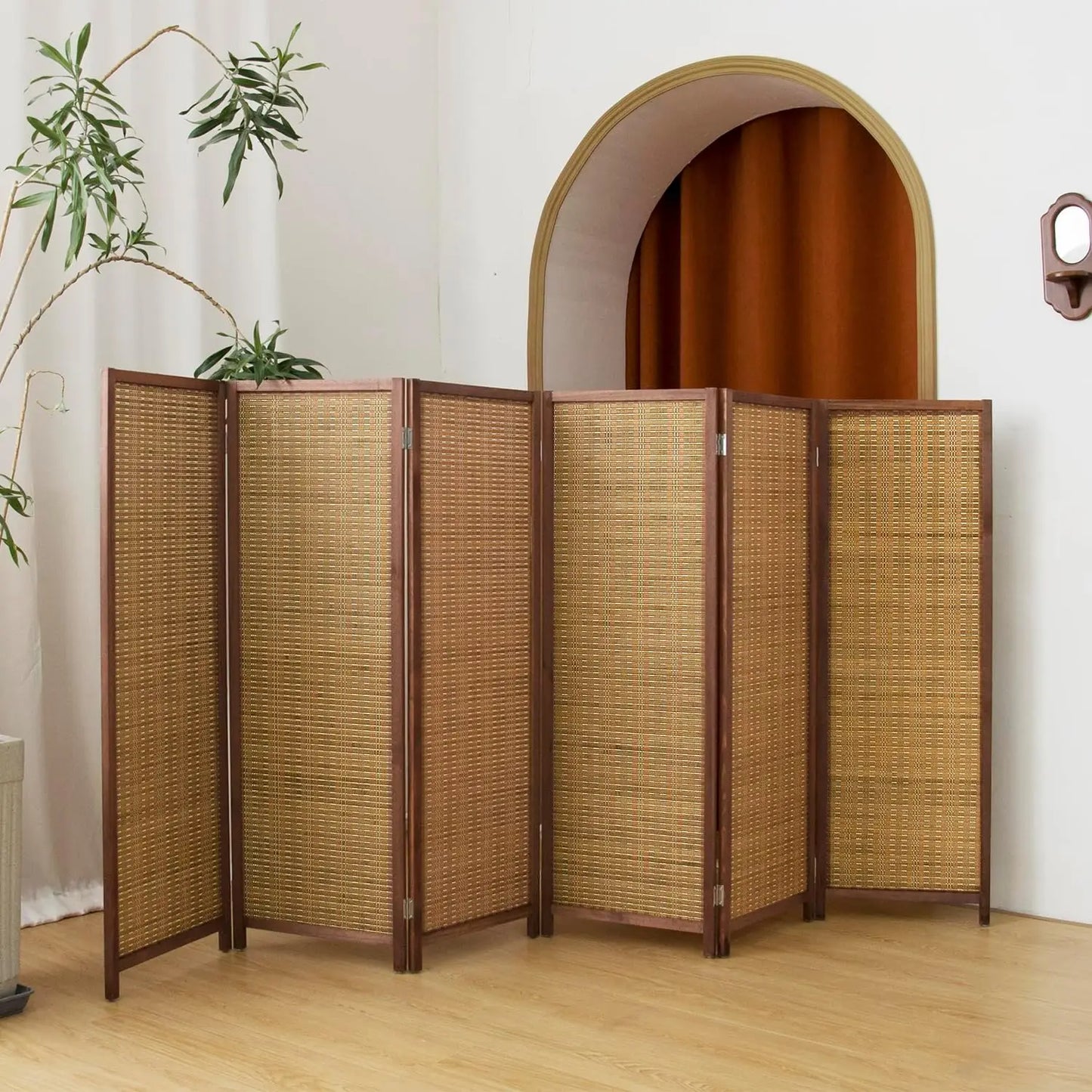 Bamboo Room Divider 6-Panel Folding Privacy Screen