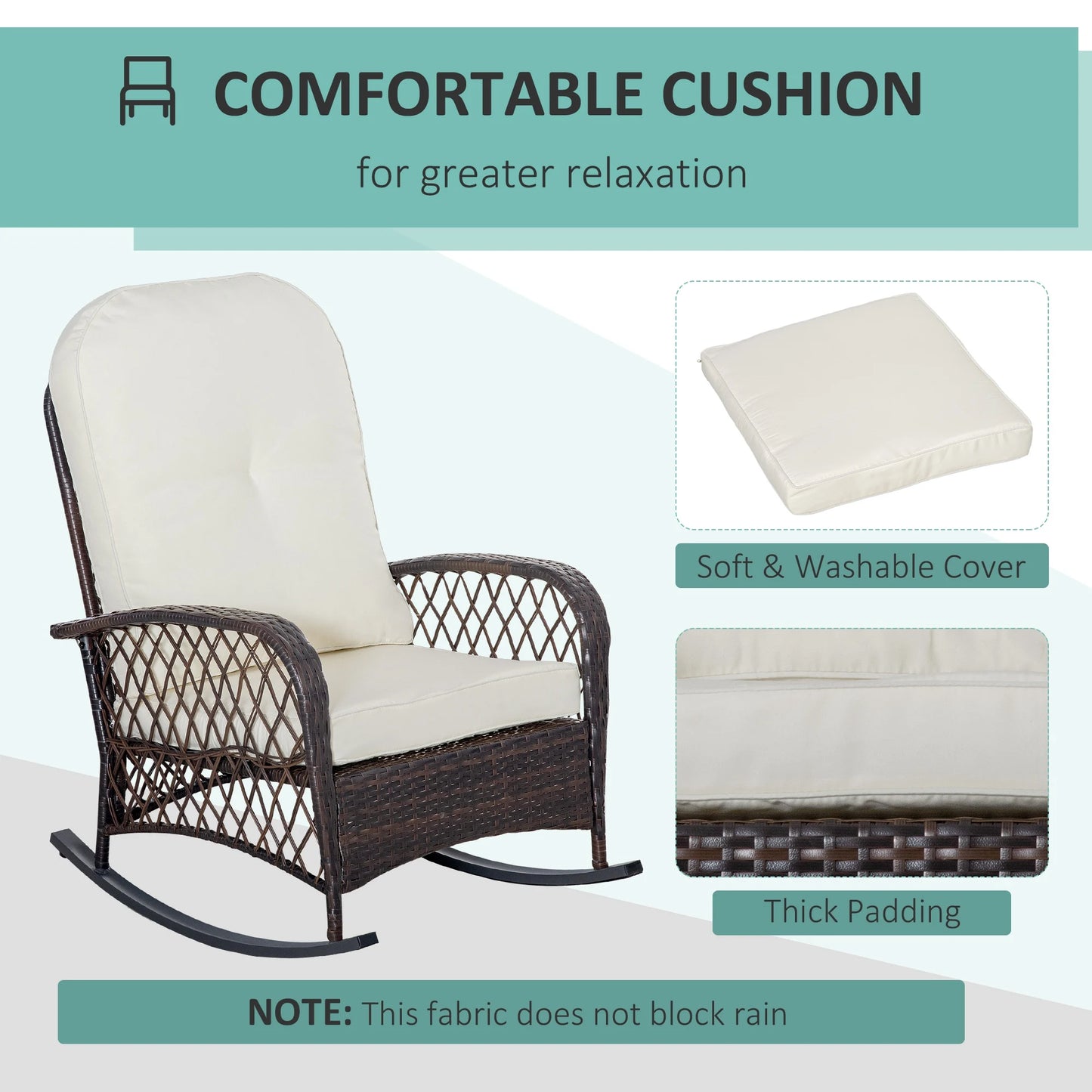Outdoor PE Rattan Rocking chair, Wicker Porch Rocker w/ Soft Cushion, Cream