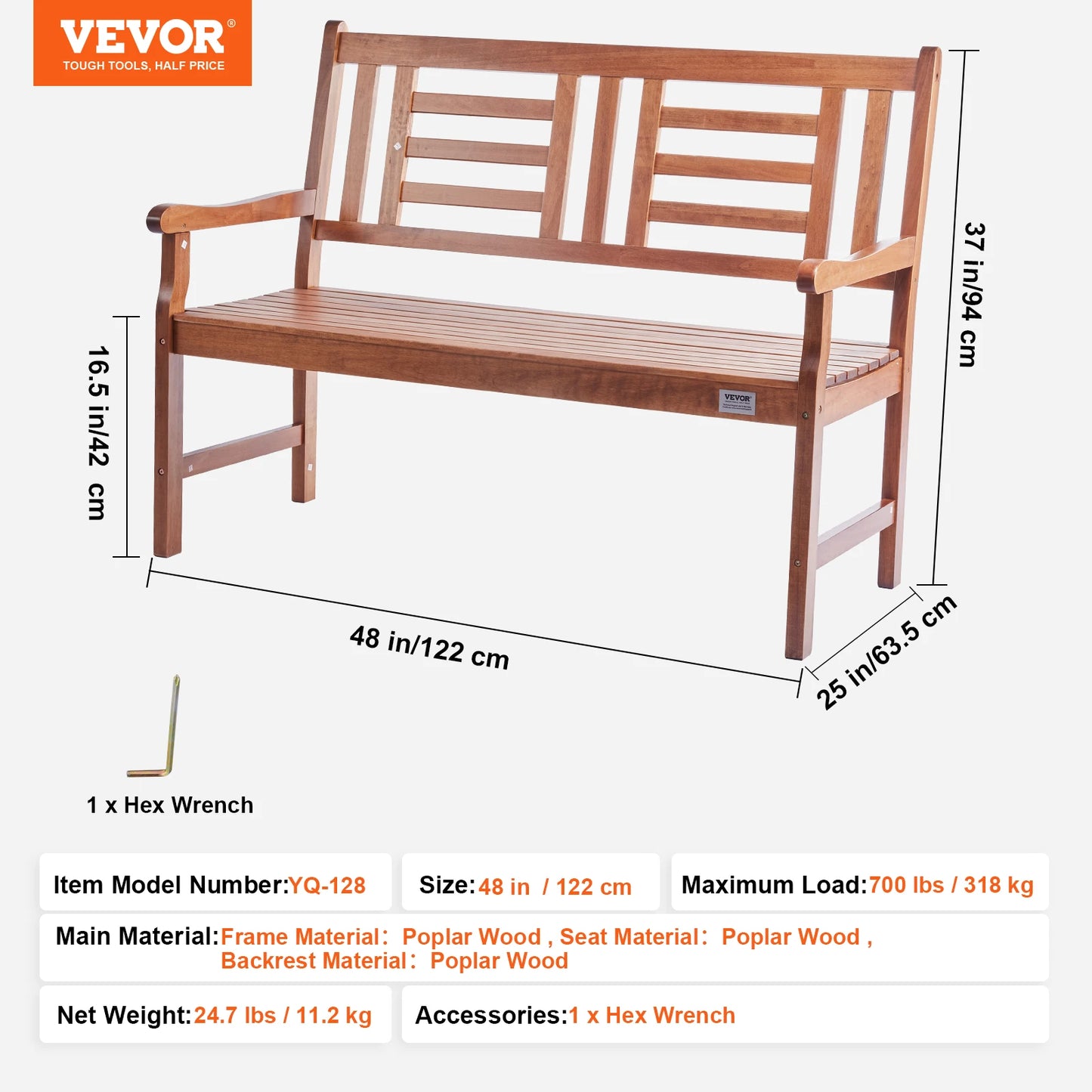 SucceBuy Outdoor Bench Wood Metal Garden Seating 480 Lbs Load Capacity