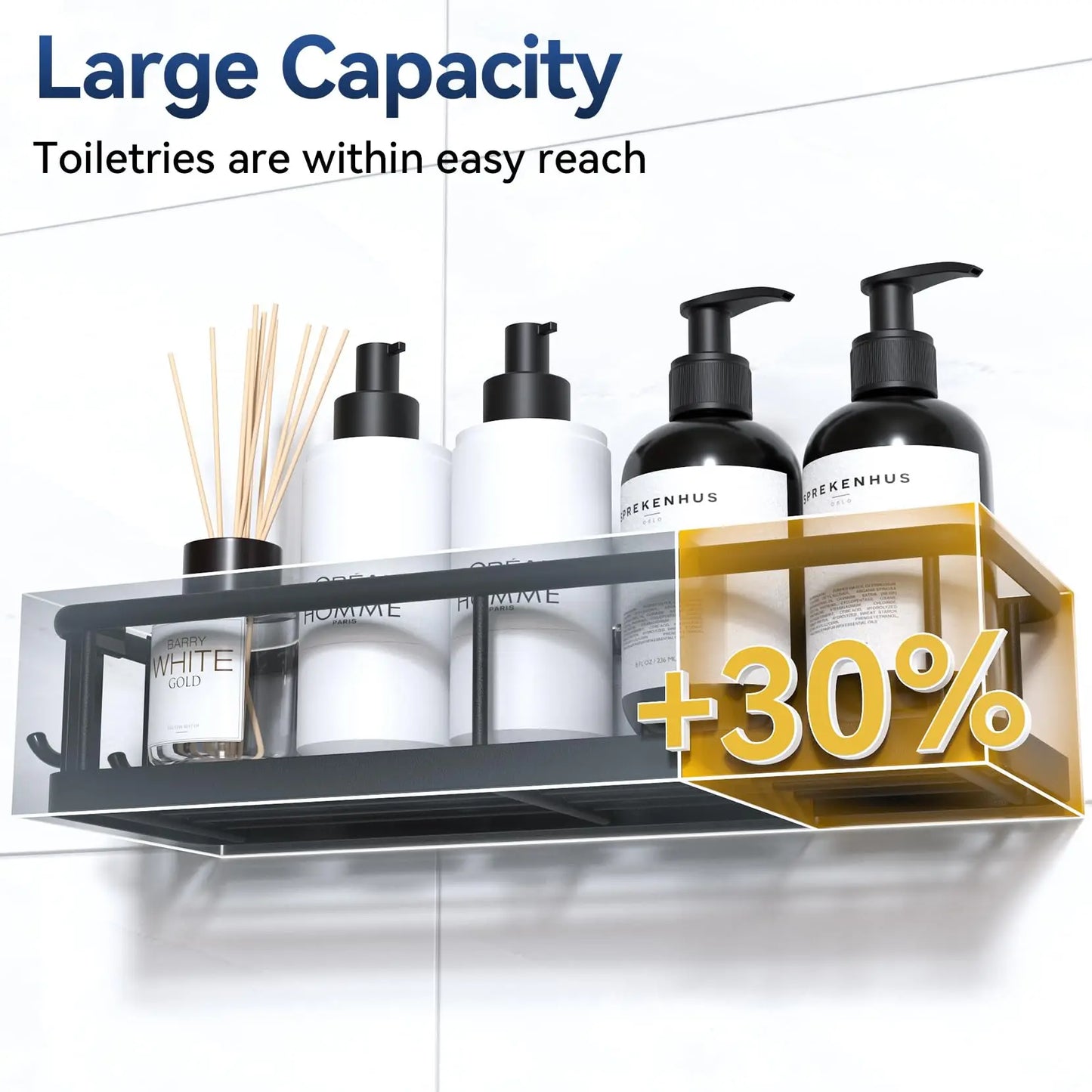 Shower Caddy Adhesive, No Drill Bathroom Shower Organizers, with Removable Hooks, Rust Proof Shower Shelves, Wall-Mounted Shower Holder