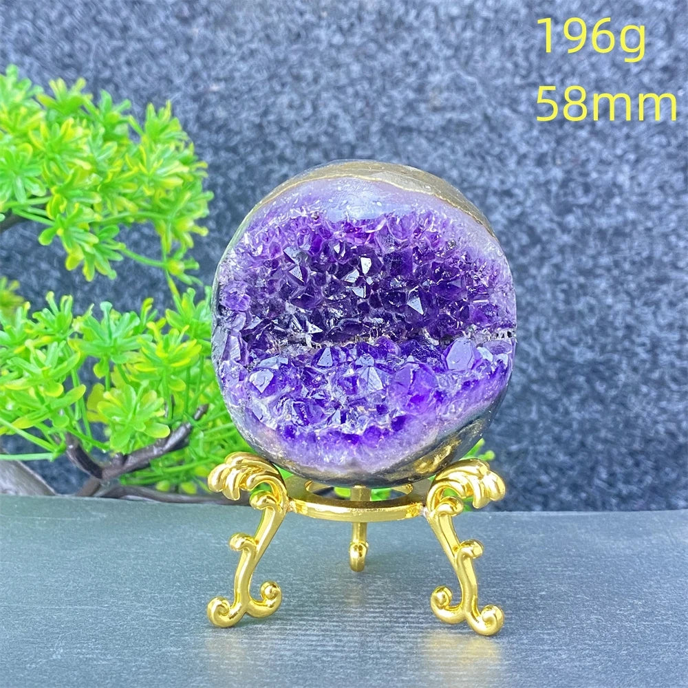 Natural Amethyst Geode Crystal Ornament With Decorative Display Base