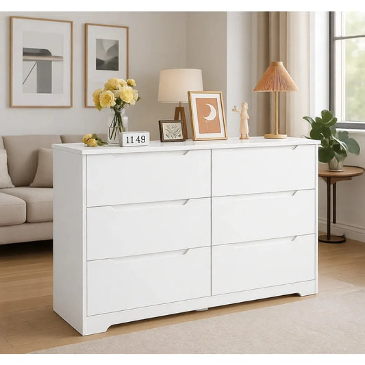 6-Drawer Wooden Dresser With Anti-Tip Design For Bedroom