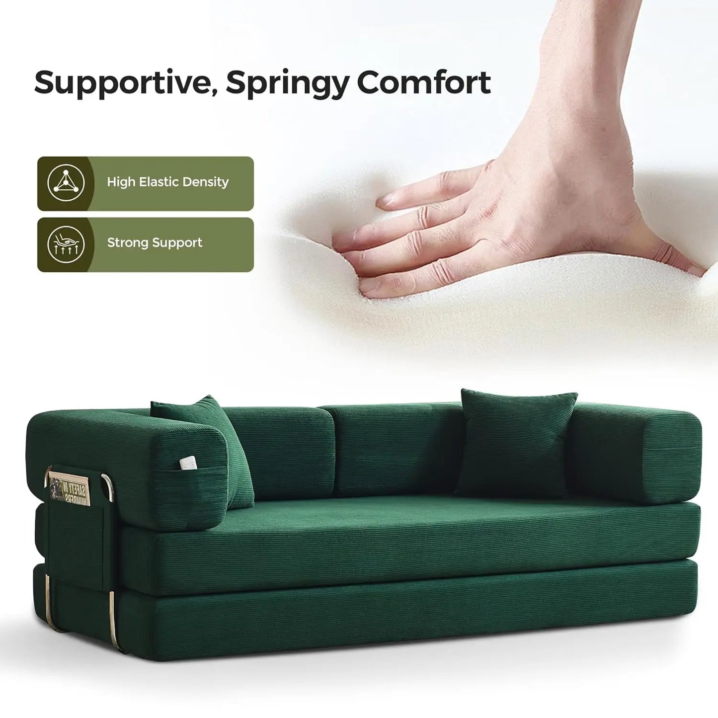 Corduroy Convertible Sofa Bed With Pillows