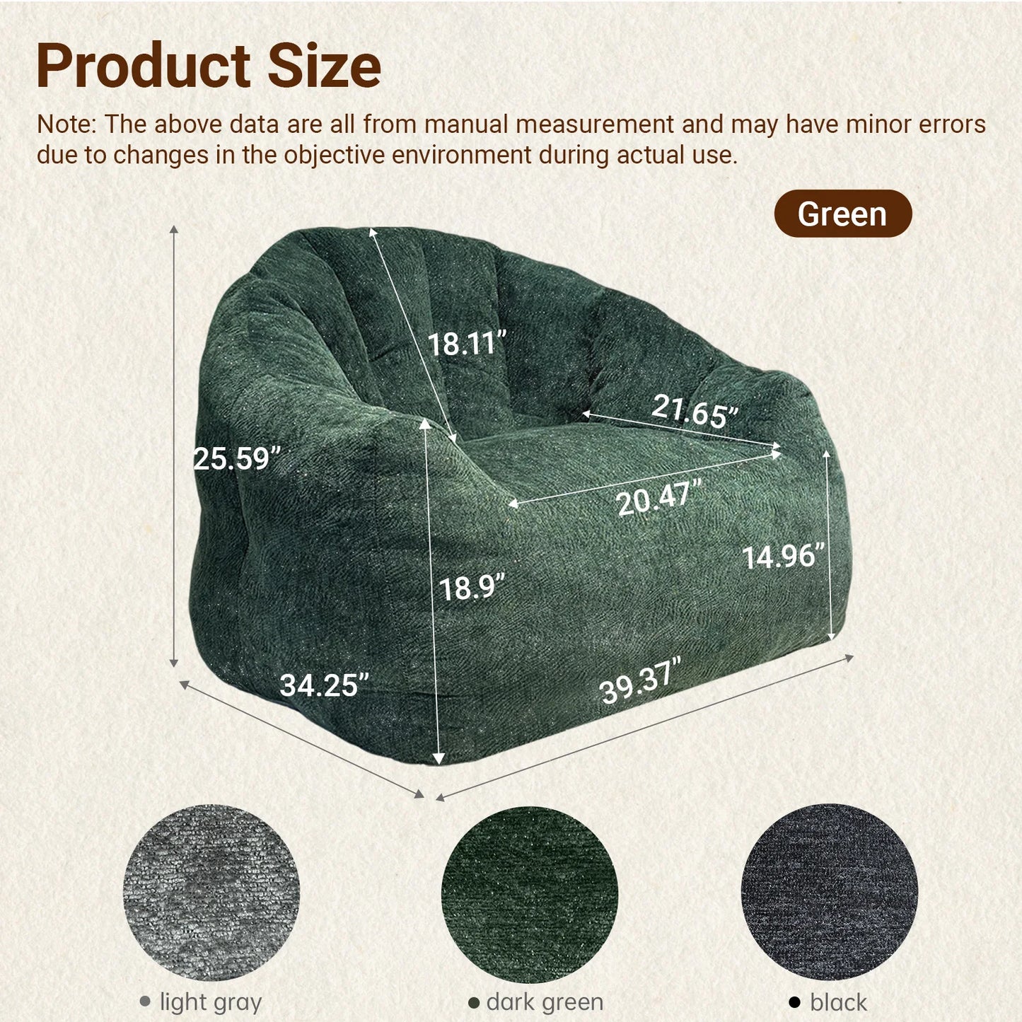 Premium Rabbit Fur Fabric Bean Bag Chair With Memory Foam