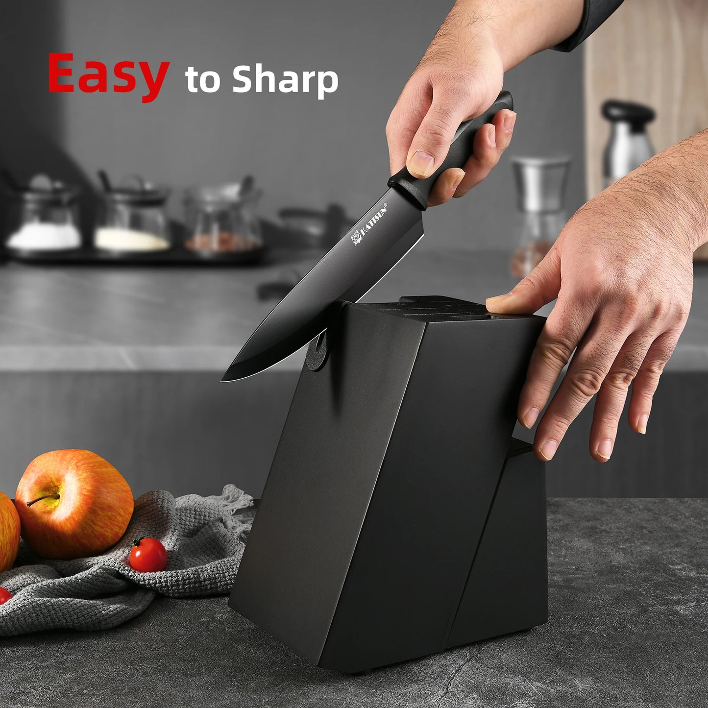 15 Piece Carbon Steel Kitchen Knife Block Set With Sharpener