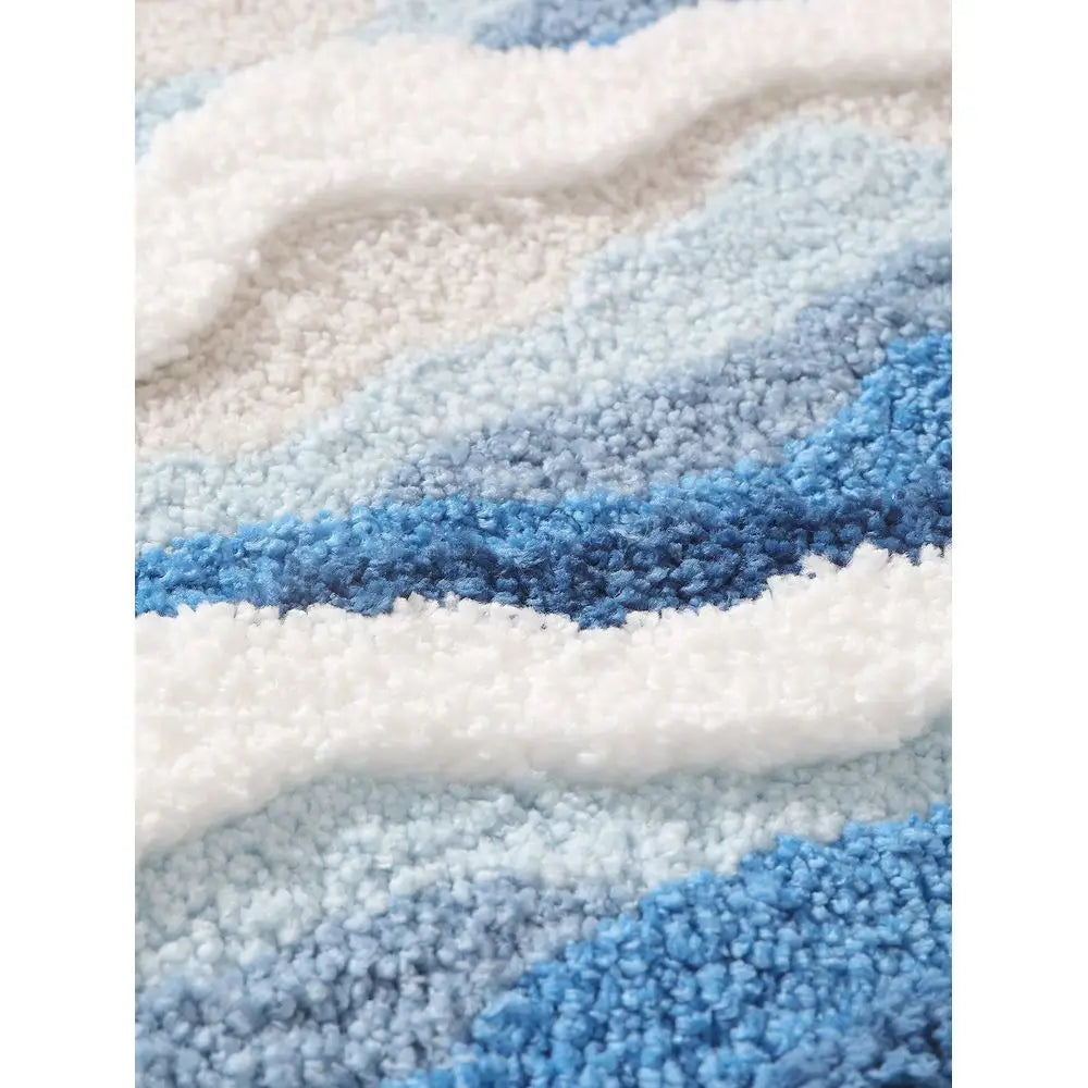 Flocked Polyester Bath Mat With Non Slip TPR Backing Asymmetrical Wave