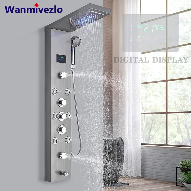 Wanmivezlo LED Bath Shower Faucet Set Triple Handle With Temperature Display