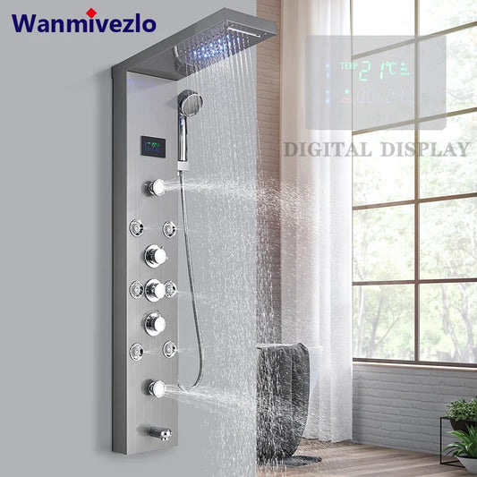 Wanmivezlo LED Bath Shower Faucet Set Triple Handle With Temperature Display