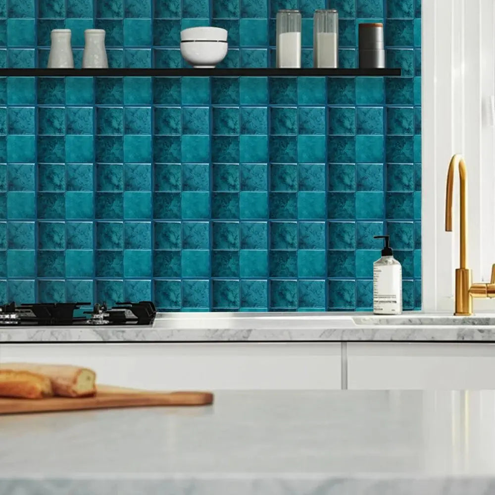 Durable 9" x 9" Peel and Stick Backsplash Self-adhesive Waterproof Wallpaper 3D Marble Grain Stick Tile for Kitchen Bathroom