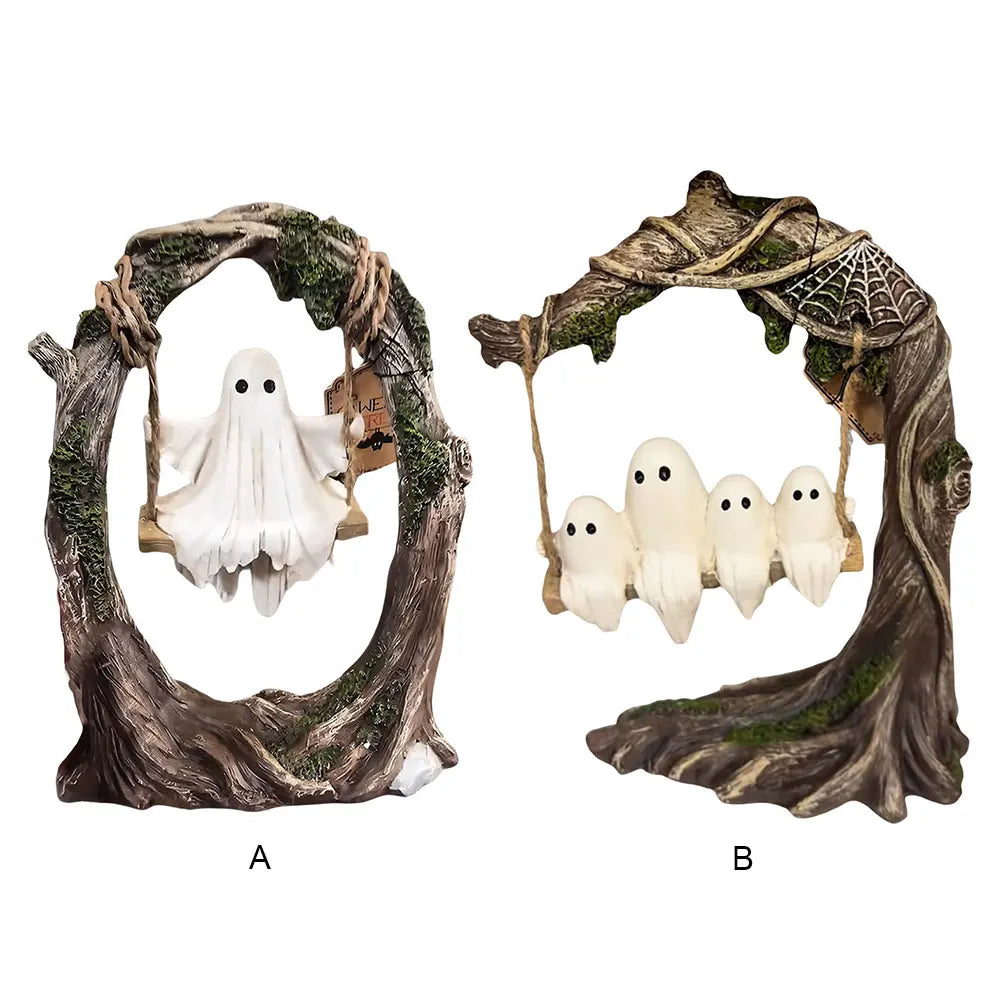 Shunmaii Halloween Swing Ghost Ornament Resin Tree Swing Figurine