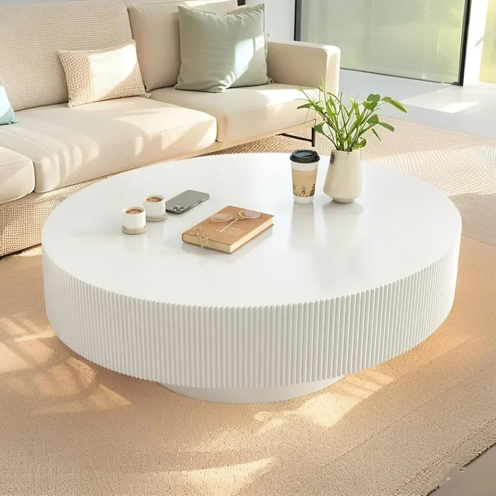 Round Coffee Table For Living Room Modern Wood Drum