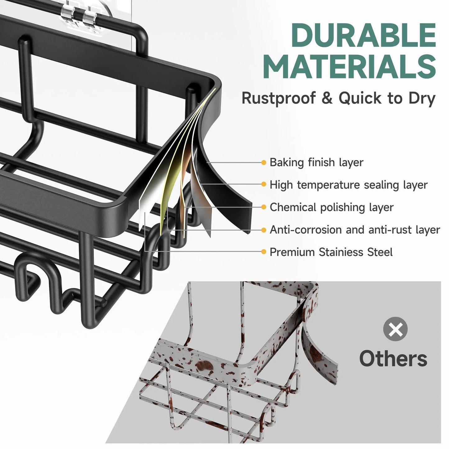 6 Pack Shower Caddy Organizer Rack Shelf for Inside Shower, Adhesive Bathroom Wall Storage Basket Rustproof Stainless Steel Shampoo Holder, Bathroom Accessory Decor Set