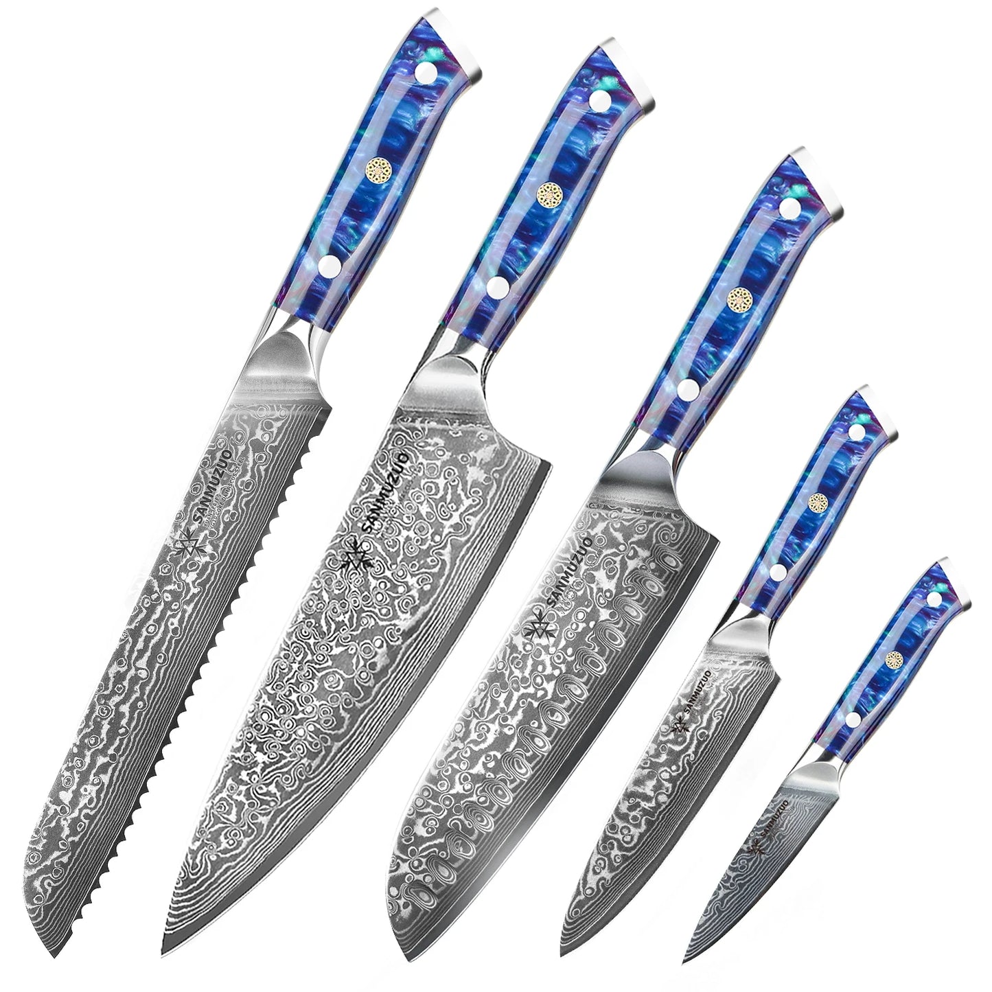SANMUZUO Damascus Kitchen Knife Set With Resin Handles
