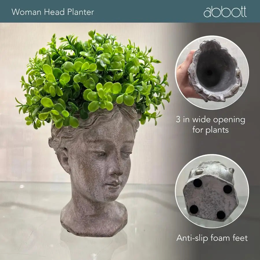 Grecian Goddess Head Planter Cement Indoor Outdoor Pot