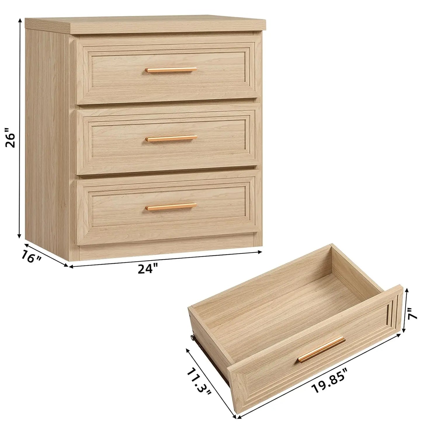 Night Stand with 3 Drawer 26" Fluted Wooden Tall Nightstand Metal Handle for Bedroom Living Room Bedside Table, Customized
