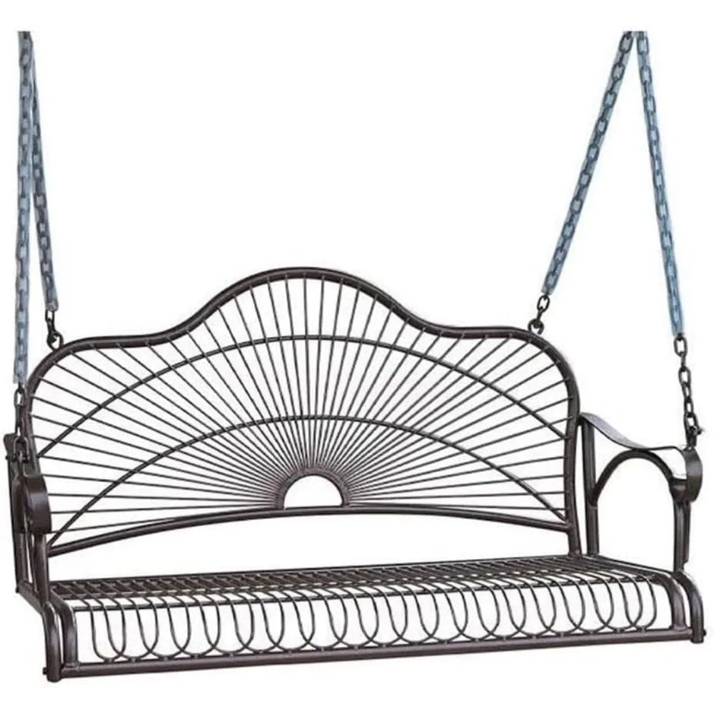 International Caravan Hanging Porch Swing for Two Outdoor Metal Frame