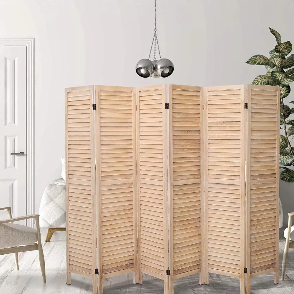Louvered 6 Panel Room Divider Folding Privacy Screen For Office