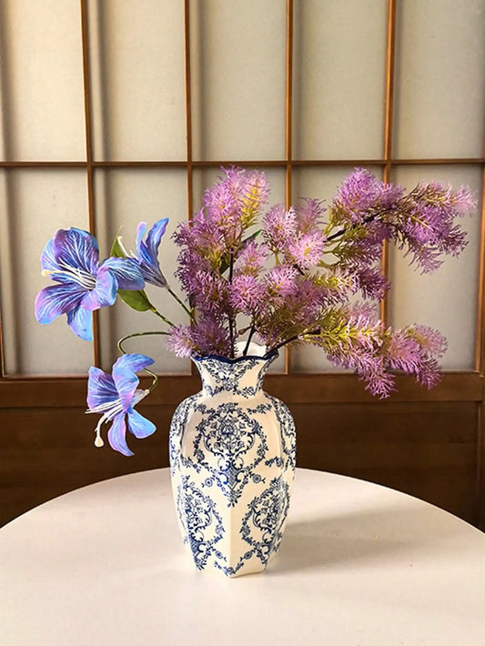1 Pc Blue & White Porcelain Vase, New Chinese Retro Flower Vase, Living Room, Entrance, Office Floral Decor, Atmosphere Photogra