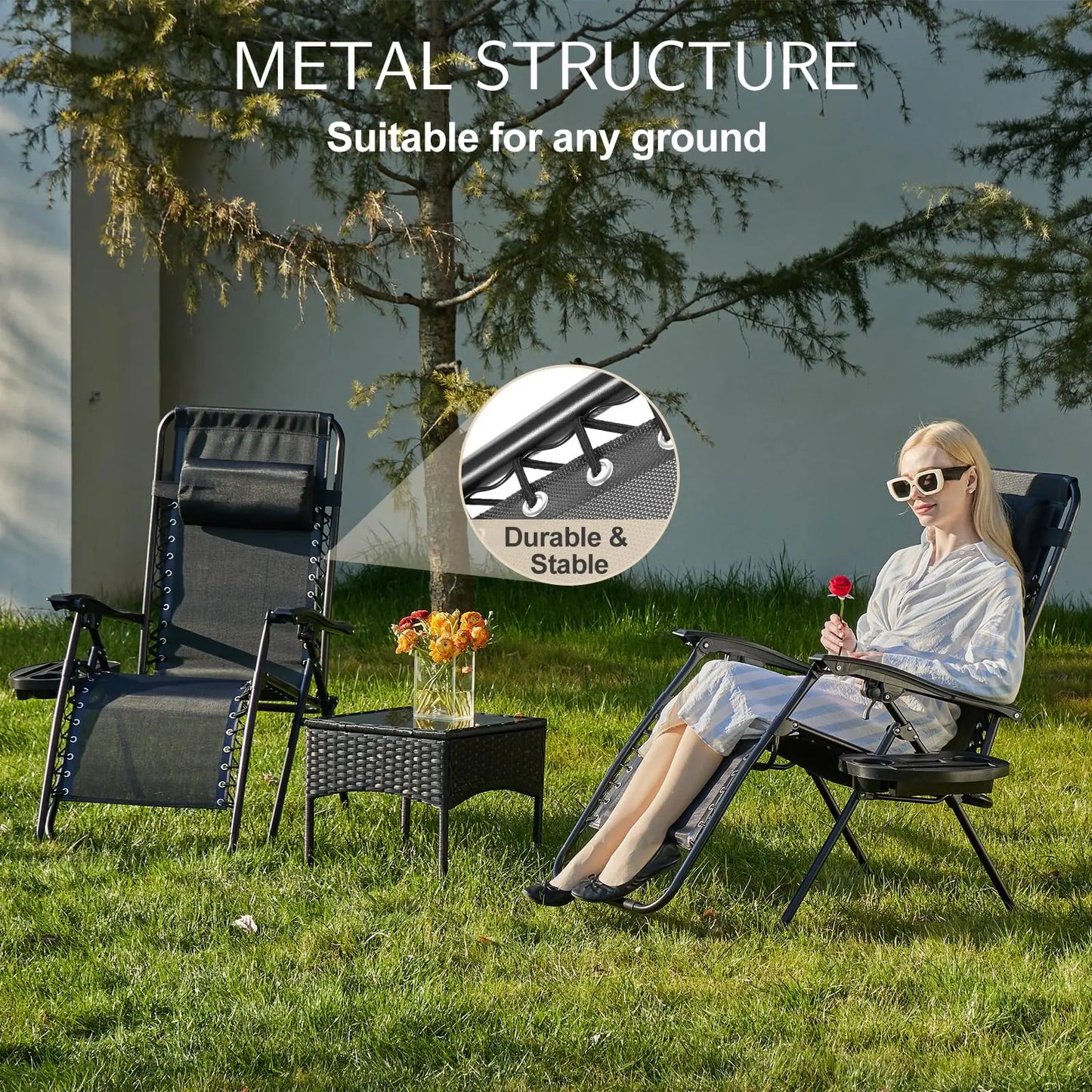 JHK Zero Gravity Portable Recliner For Outdoor Patio And Garden