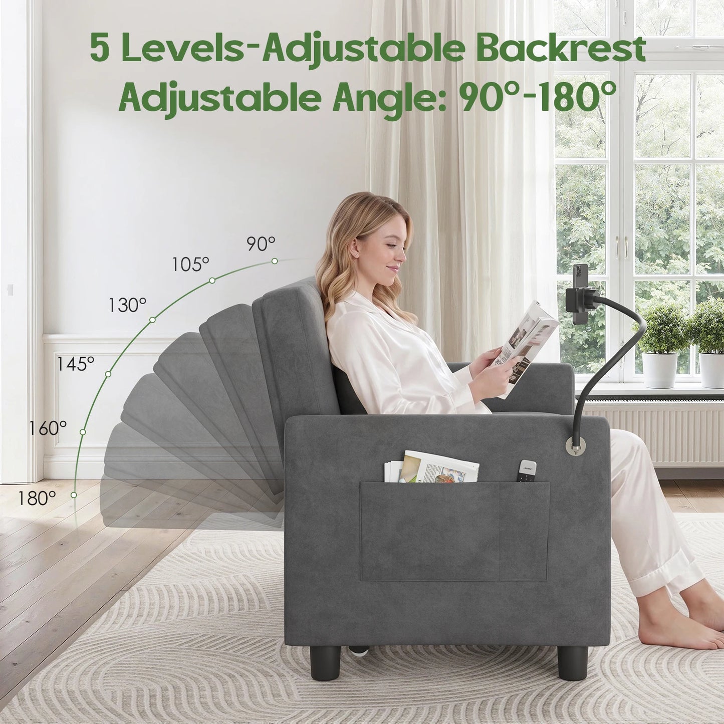 Someet Convertible Sleeper Chair Bed With USB And Phone Holder