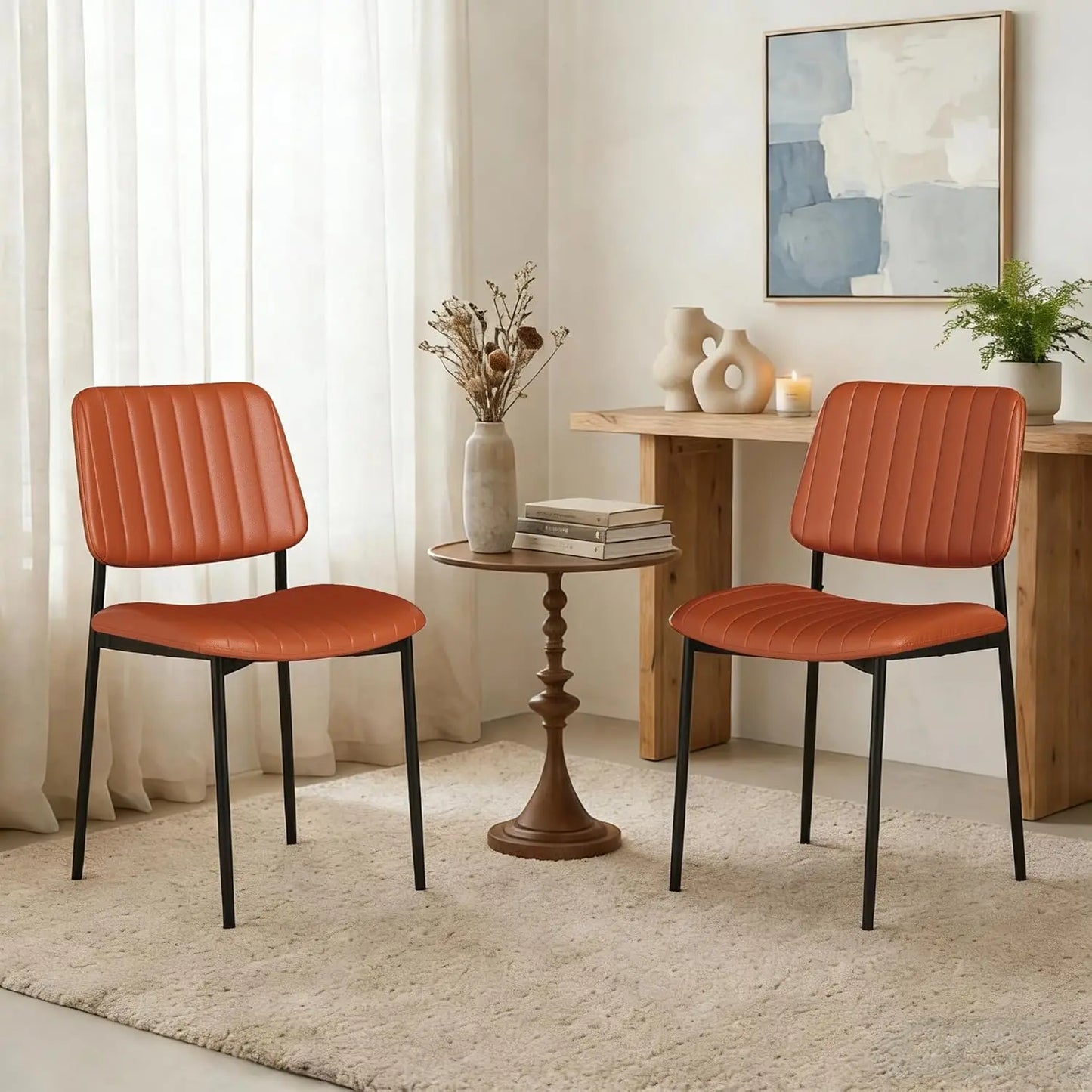 Mid Century Modern Dining Chairs Set of 2 Walnut Back