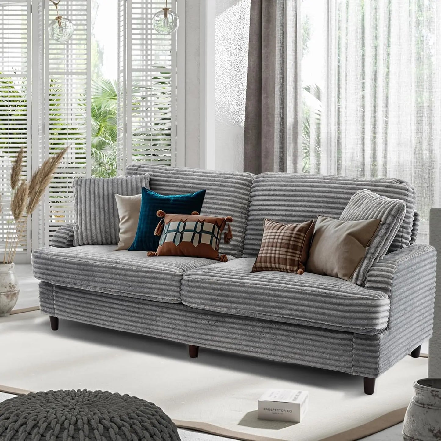 Plush Three Seater Sofa Couch For Living Room Comfort