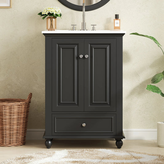 French Vintage Freestanding Bathroom Vanity With Ceramic Sink Storage