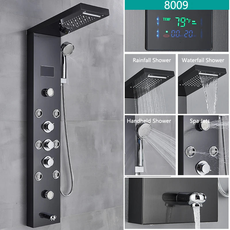 Wanmivezlo LED Bath Shower Faucet Set Triple Handle With Temperature Display