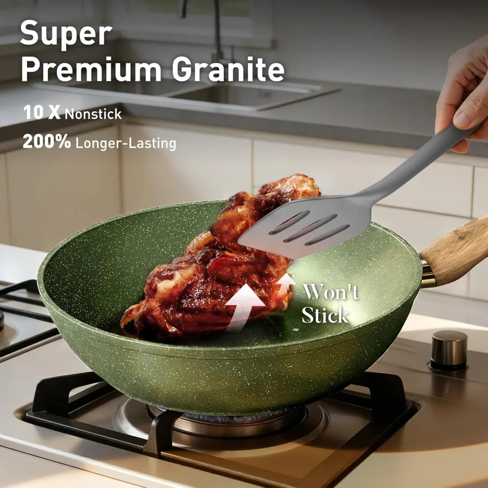 Induction Pots and Pans Set Non Stick, 12 Piece Nonstick Induction Granite Kitchen Cookware Sets