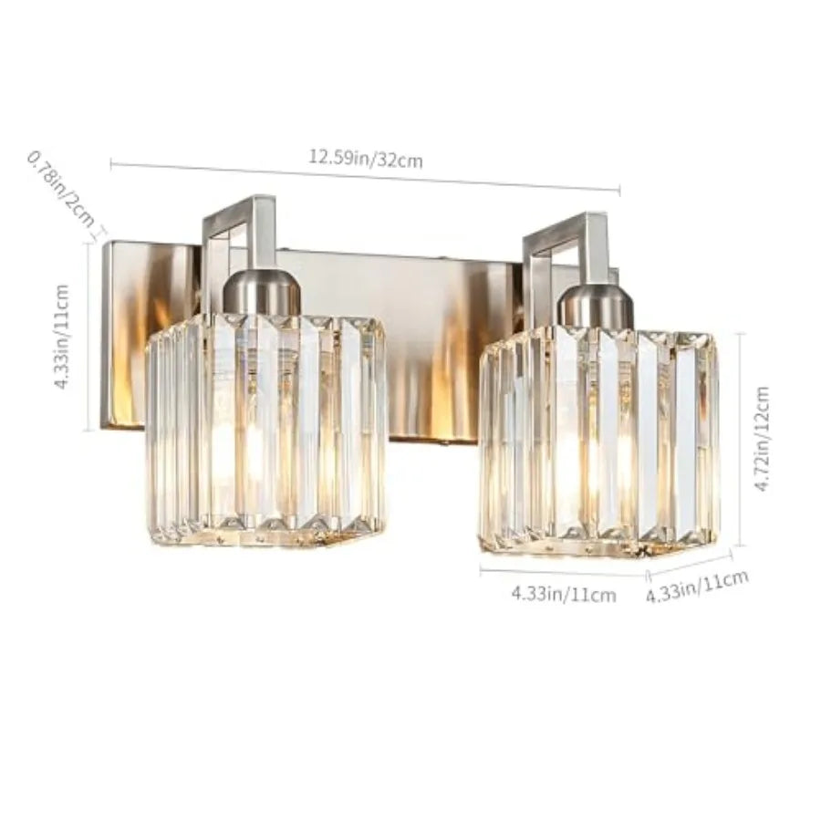Modern Brushed Nickel Vanity Light With Crystal Wall Fixtures