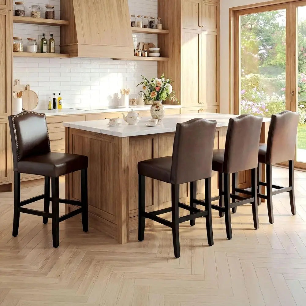 Counter Height Bar Stools Set Of 4 PU Upholstered Backrest