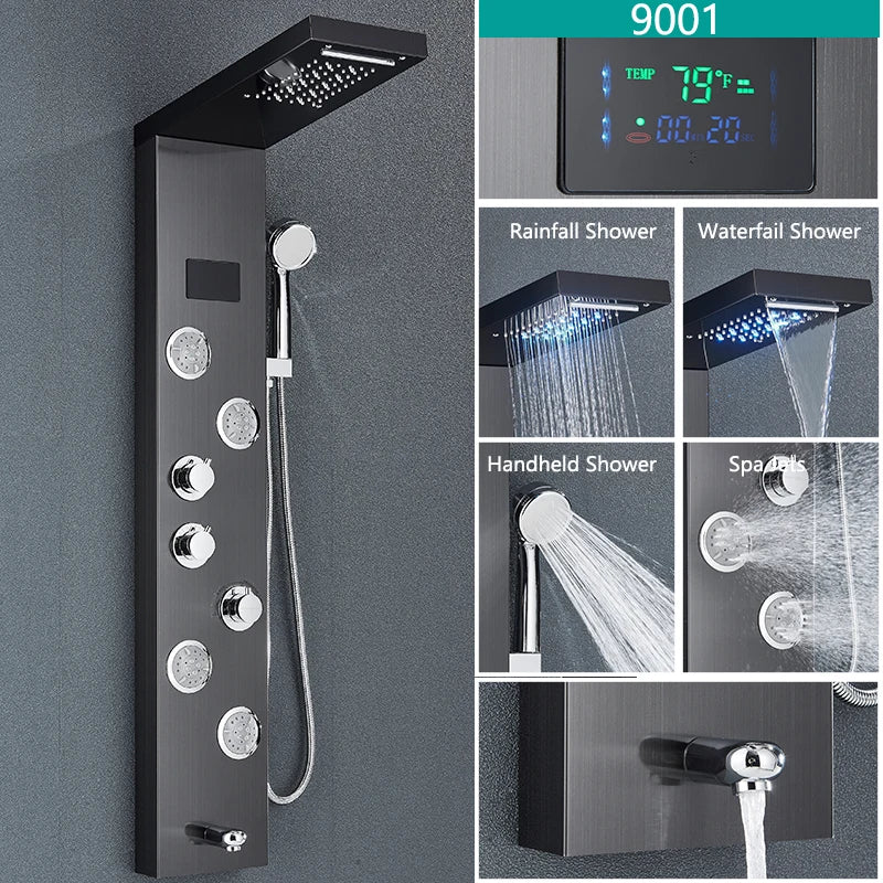 Wanmivezlo LED Bath Shower Faucet Set Triple Handle With Temperature Display