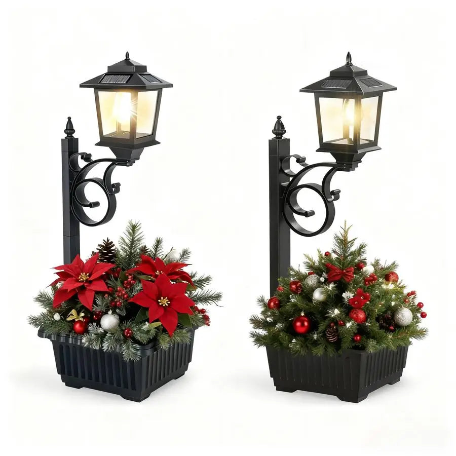 Two Pack Solar Lamp Post Light With Planter