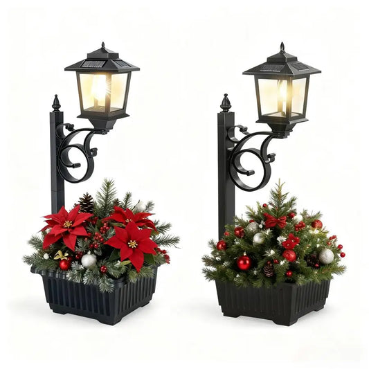 Two Pack Solar Lamp Post Light With Planter