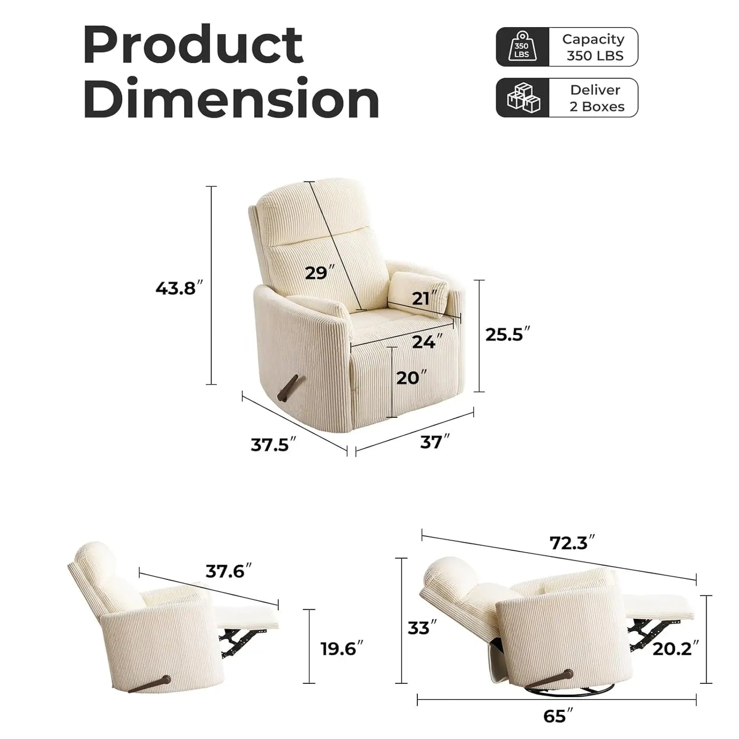 Oversized Swivel Rocker Recliner with Massage and Heat, Swivel Nursery Recliner with Adjustable Headrest, Manual, Customized