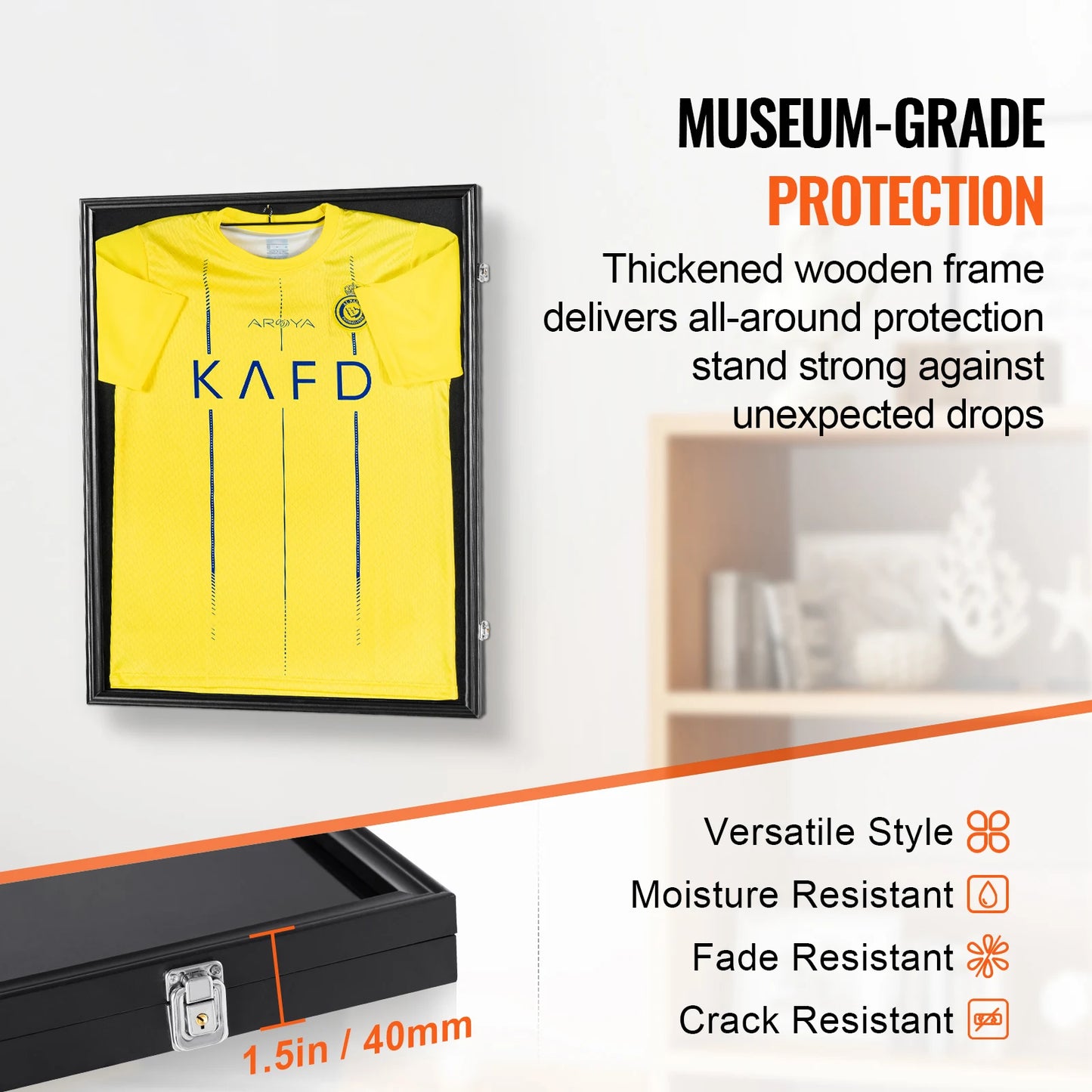 SucceBuy Lockable Sports Jersey Display Shadow Box With Uv Glass