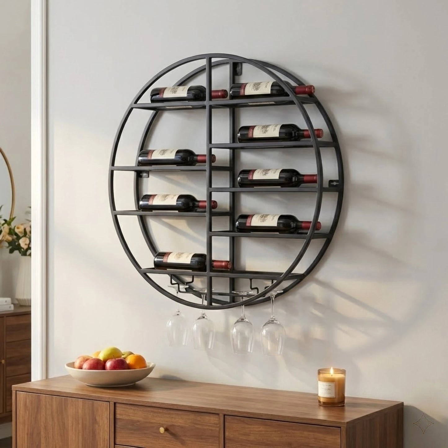 Bymaocar Iron Wall Mounted 7-Bottle Wine Rack Organizer