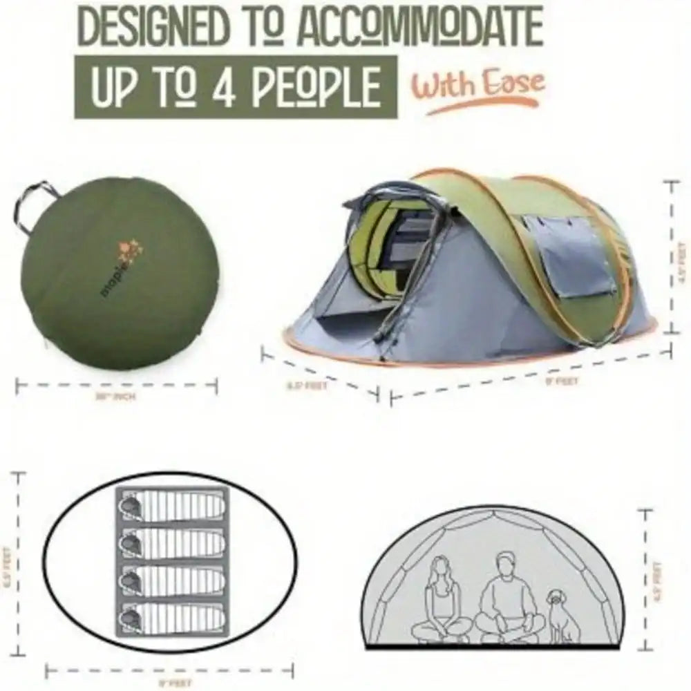 Pop Up Camping Tent 4 Person 2 Doors UPF50 Waterproof